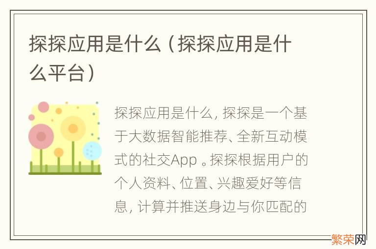 探探应用是什么平台 探探应用是什么