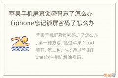 iphone忘记锁屏密码了怎么办 苹果手机屏幕锁密码忘了怎么办