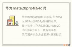 华为mate20pro有64g吗