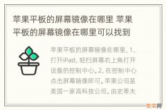 苹果平板的屏幕镜像在哪里 苹果平板的屏幕镜像在哪里可以找到