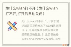 为什么wlan打不开,打开后自动关闭 为什么wlan打不开