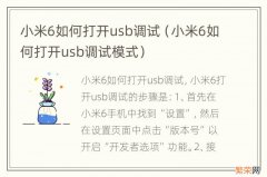 小米6如何打开usb调试模式 小米6如何打开usb调试