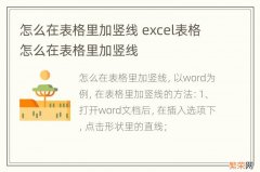 怎么在表格里加竖线 excel表格怎么在表格里加竖线