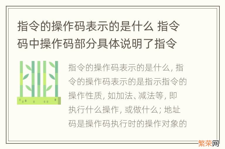 指令的操作码表示的是什么 指令码中操作码部分具体说明了指令操作的什么和什么