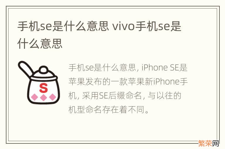 手机se是什么意思 vivo手机se是什么意思