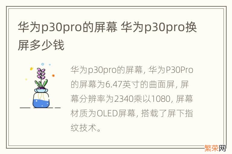 华为p30pro的屏幕 华为p30pro换屏多少钱