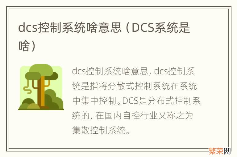 DCS系统是啥 dcs控制系统啥意思