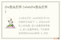 vivo小v怎么打开 小v怎么打开