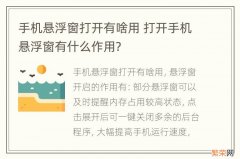 手机悬浮窗打开有啥用 打开手机悬浮窗有什么作用?