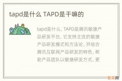 tapd是什么 TAPD是干嘛的