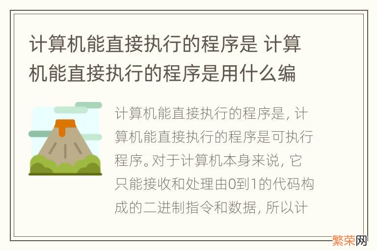 计算机能直接执行的程序是 计算机能直接执行的程序是用什么编写的程序