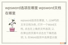 wpsword选项在哪里 wpsword文档在哪里