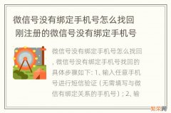 微信号没有绑定手机号怎么找回 刚注册的微信号没有绑定手机号怎么找回