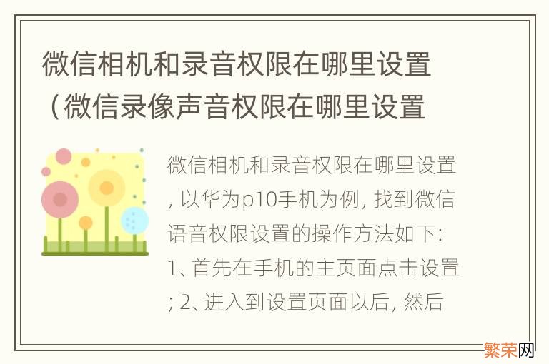 微信录像声音权限在哪里设置 微信相机和录音权限在哪里设置