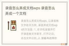 录音怎么弄成文档wps 录音怎么弄成一个文档