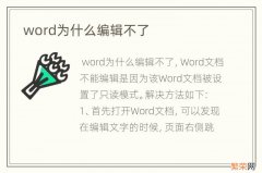 word为什么编辑不了