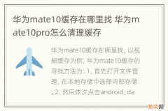 华为mate10缓存在哪里找 华为mate10pro怎么清理缓存