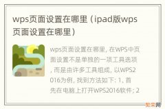 ipad版wps页面设置在哪里 wps页面设置在哪里