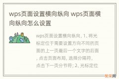 wps页面设置横向纵向 wps页面横向纵向怎么设置