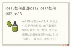 ios13如何退回ios12 ios14如何退回ios13