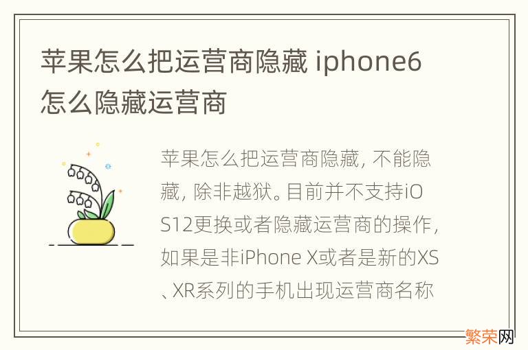 苹果怎么把运营商隐藏 iphone6怎么隐藏运营商