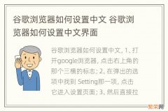 谷歌浏览器如何设置中文 谷歌浏览器如何设置中文界面