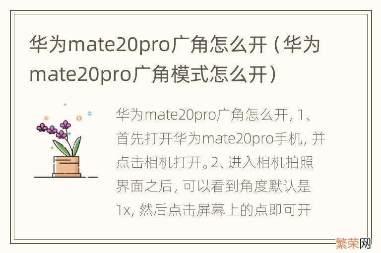 华为mate20pro广角模式怎么开 华为mate20pro广角怎么开