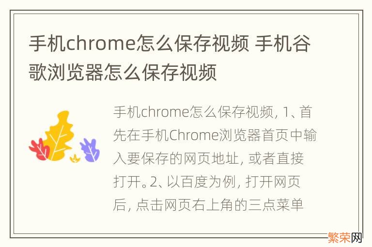 手机chrome怎么保存视频 手机谷歌浏览器怎么保存视频