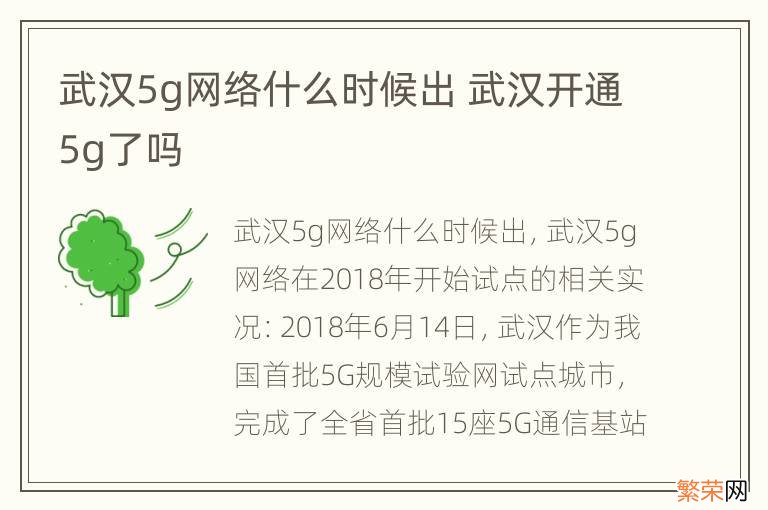 武汉5g网络什么时候出 武汉开通5g了吗