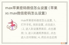 苹果xs max微信密码怎么设置 max苹果密码微信怎么设置