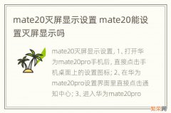 mate20灭屏显示设置 mate20能设置灭屏显示吗