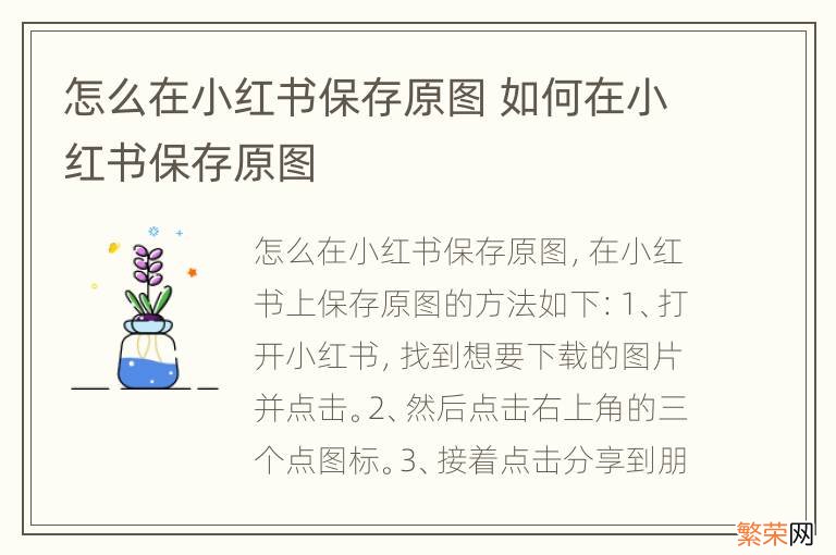 怎么在小红书保存原图 如何在小红书保存原图