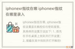 iphonexr指纹在哪 iphonexr指纹在哪里录入