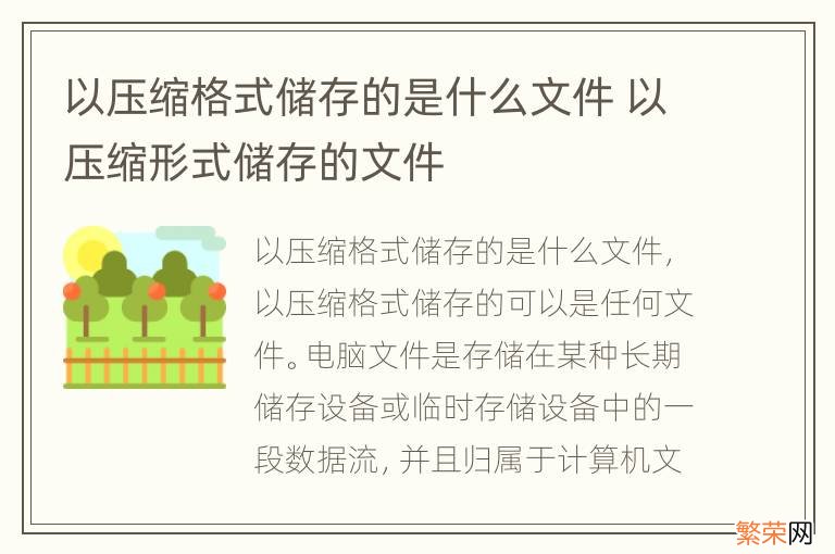 以压缩格式储存的是什么文件 以压缩形式储存的文件