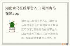 湖南青马在线平台入口 湖南青马在线app