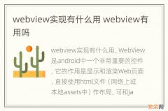 webview实现有什么用 webview有用吗