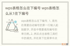 wps表格怎么往下编号 wps表格怎么从1往下编号