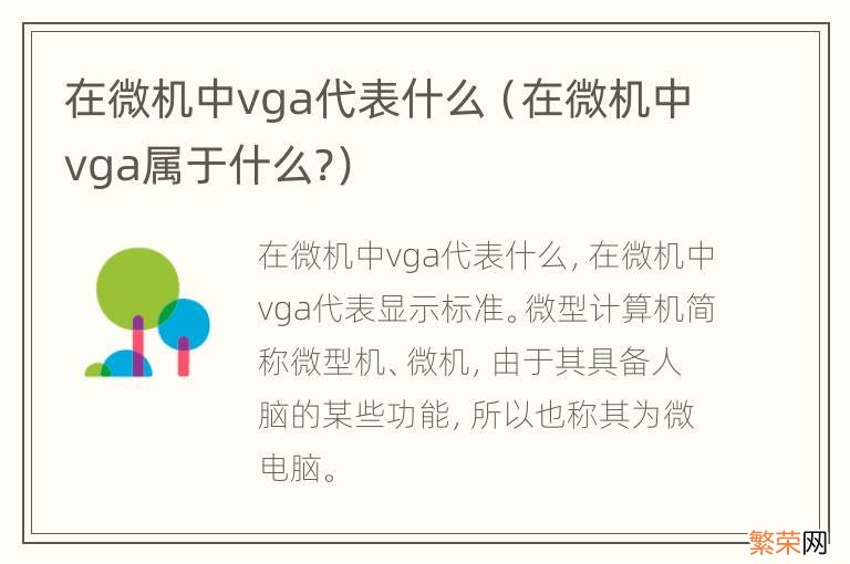 在微机中vga属于什么? 在微机中vga代表什么