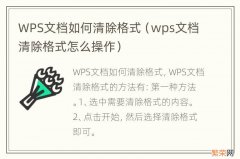 wps文档清除格式怎么操作 WPS文档如何清除格式