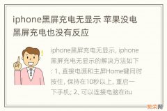 iphone黑屏充电无显示 苹果没电黑屏充电也没有反应