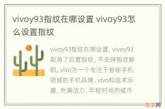 vivoy93指纹在哪设置 vivoy93怎么设置指纹