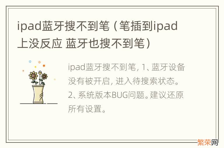 笔插到ipad上没反应 蓝牙也搜不到笔 ipad蓝牙搜不到笔