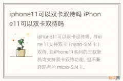 iphone11可以双卡双待吗 iPhone11可以双卡双待吗