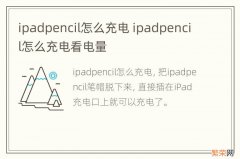 ipadpencil怎么充电 ipadpencil怎么充电看电量