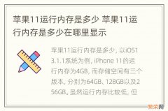 苹果11运行内存是多少 苹果11运行内存是多少在哪里显示