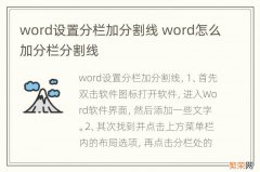 word设置分栏加分割线 word怎么加分栏分割线