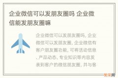 企业微信可以发朋友圈吗 企业微信能发朋友圈嘛