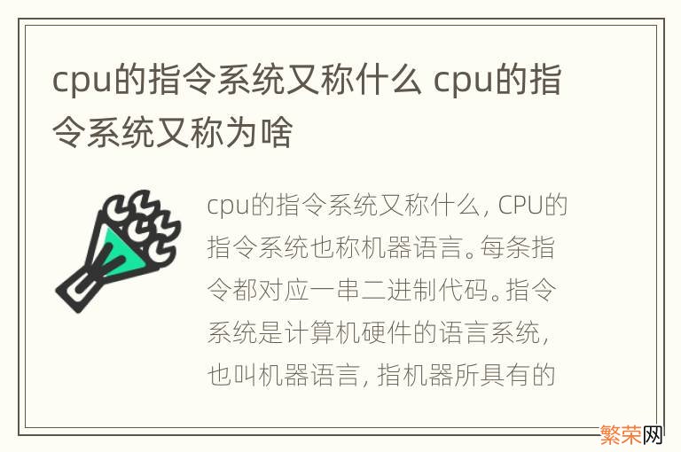 cpu的指令系统又称什么 cpu的指令系统又称为啥