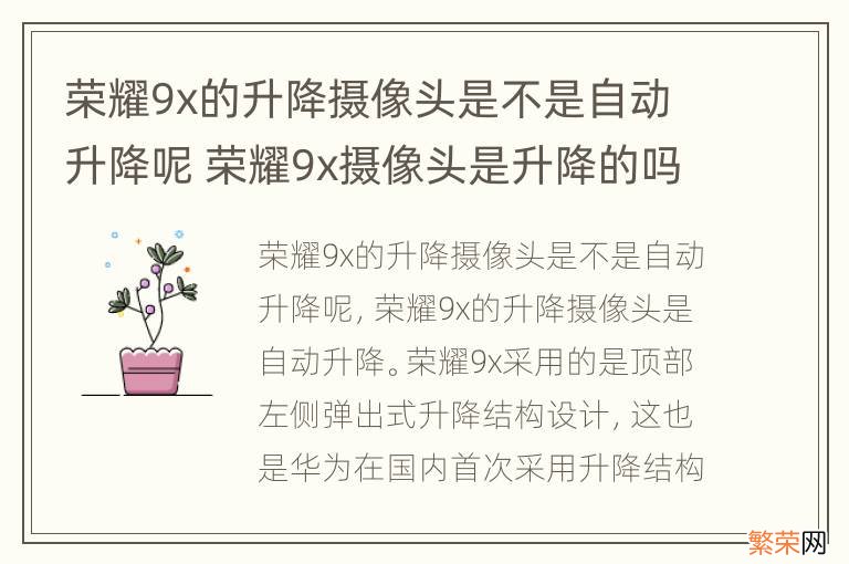 荣耀9x的升降摄像头是不是自动升降呢 荣耀9x摄像头是升降的吗