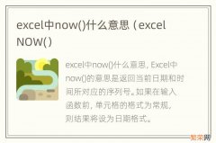 excel中now( excel NOW什么意思